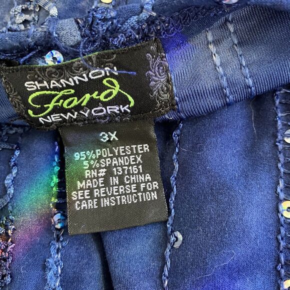 SHANNON FORD NEW YORK 3X Blue Stretch AB Sequin Short Sleeve Knit Top Tie Dyed - Picture 5 of 5